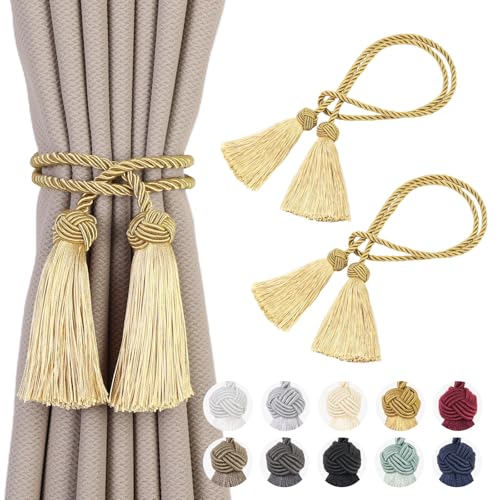 2 Pack Curtain Tiebacks Curtains Tie Back with Tassels- Curtain Holdbacks Tassel Decorative Rope for...