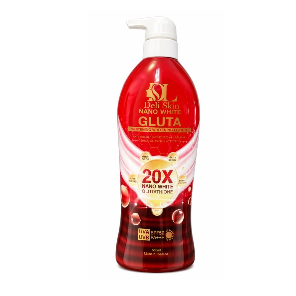 Deli Skin Nano Gluta Brightening Body Lotion 500ml β Glutathione-Enriched Moisturiser with UVA/UVB Protection, Hydrating Daily Body Lotion for Smooth & Radiant Looking Skin Beauty