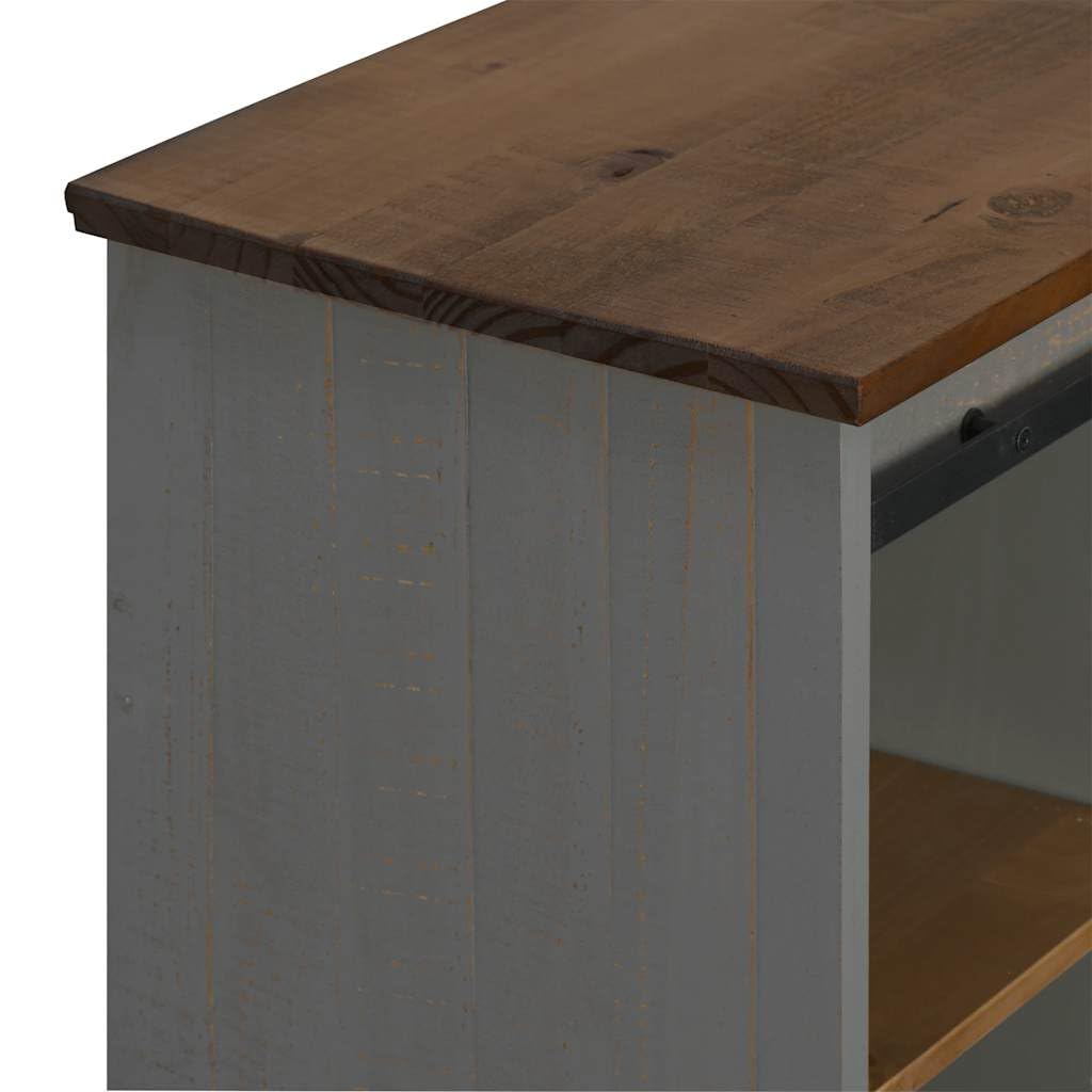 Credenza Halden in legno massello di pino grigio, 80 x 40 x 80 cm | Mobiletto compatto con anta scorrevole e 9 ripiani per vino in legno massello di pino per corridoio, cucina e soggiorno.
