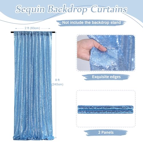 Image of Light Blue Sequin Backdrop Curtains,2 Panels 2FTx8FT Glitter Curtain Backdrop Party Decorations Background Drapes for Wedding Birthday Anniversary Graduation Photo Booth Decor