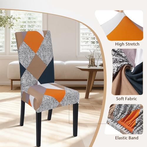 Image of SearchI 4 Pack Super Fit Stretch Removable Washable Short Dining Chair Covers Slipcover Protector, Spandex Fabric Chair Cover for Dining Room, Hotel, Ceremony (Geometric1, 4 per Set)