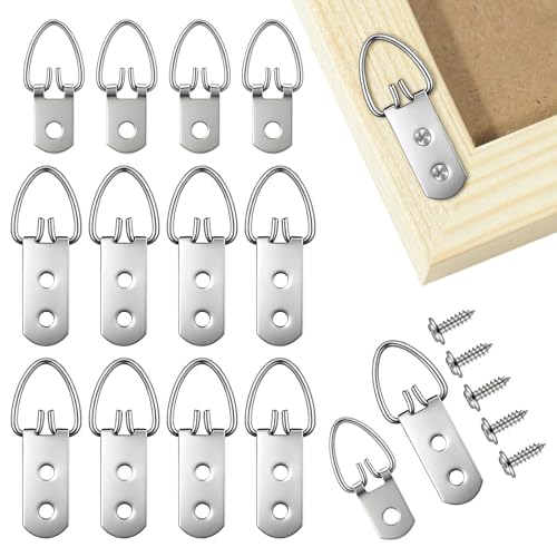 (2 Sizes 140 PCS) D-Ring Picture Hangers Kit 40 Single Hole & 20 Double Hole Hangers with 80 Screws 50 lb Load Heavy Duty Picture Hanging Hardware for Picture Frame Mirrors Canvas (Silver)