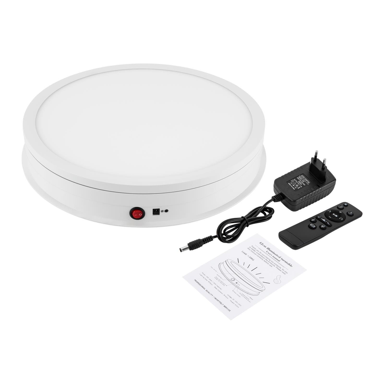 Drehteller Elektrisch,Drehbarer Display-Ständer mit Led-Licht,Automatische Drehteller mit Fernbedienung für Fotografie Live-Video Schmuck-Display (Weiß)