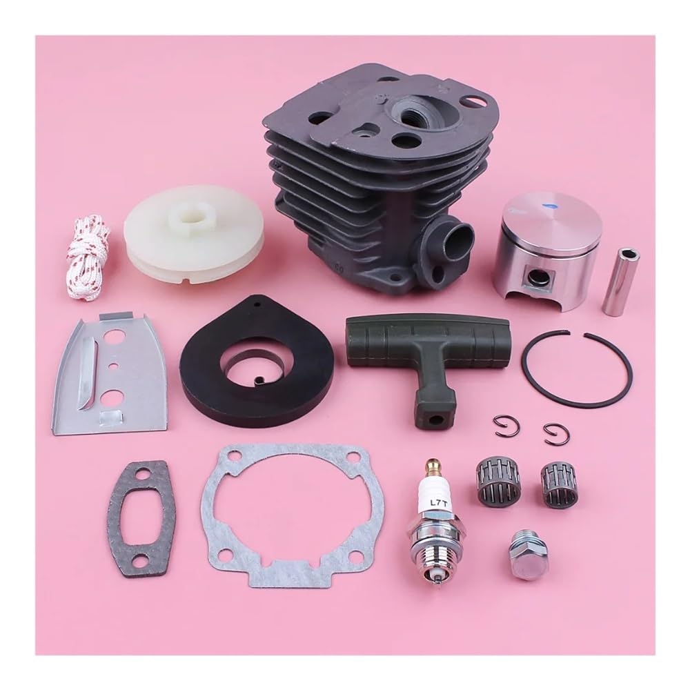 Kit de pistón de Cilindro de 46mm, polea de Arranque de Retroceso, Mango de Resorte, Cuerda de Agarre Apta for Pieza de Repuesto de Motosierra 55 51