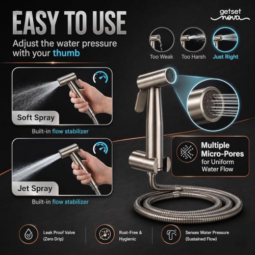 Image of Health Faucet Stainless Steel Handheld Bidet Sprayer with 1.5m Hose | Bathroom Hand Shower | Leakproof, Rust Resistant | Easy Installation. (Full Set Jet Spray)