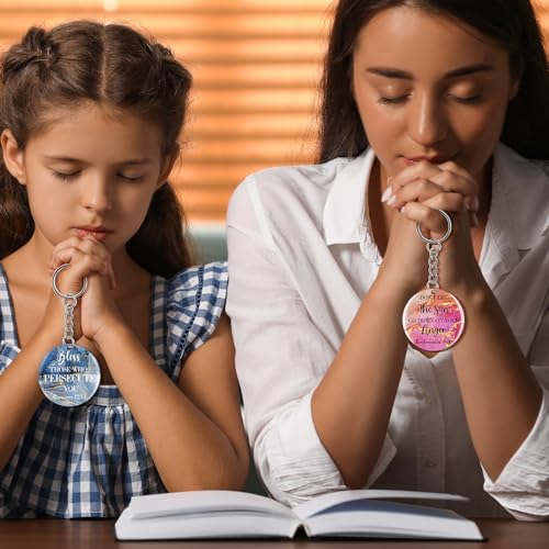 Image of clothmile 100 Pcs Bible Verse Keychains Christian Keyrings Marble Keychains Acrylic Religious Key Rings for Women