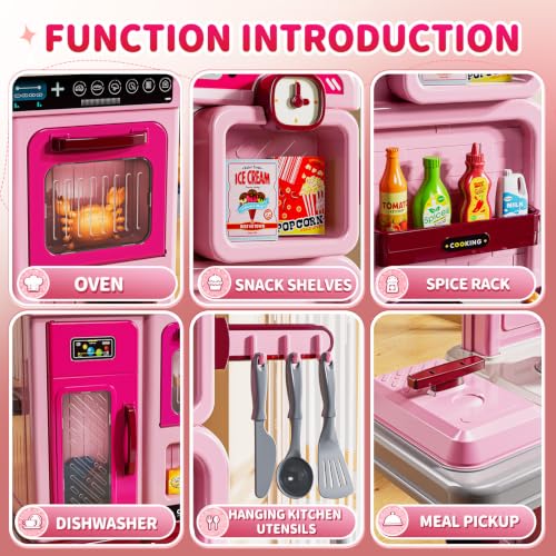 Image of Play Kitchen Playset Cooking Accessories - with Steam, Sound & Light, Cooking Stove, Play Sink, Oven, Play Food and Toy Kitchen Accessories, Pretend Play Toys for Girls Gift