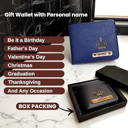Image of B'Code Customised Original Leather Wallet for Men with Name, Personalized Purse Unique Stylish Gift for Brother, Husband, Boyfriend, Birthday, Rakshabandhan, New Year, Valentine's Day (Black)