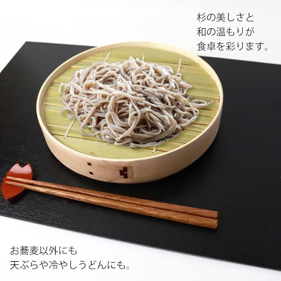 ざる蕎麦　曲げわっぱ Amazon｜そば皿 曲げわっぱ 22cm 竹すだれ付き 竹す付き せいろ