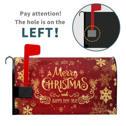 Image of Merry Christmas Red Mailbox Cover Magnetic 25.5 inch X 21 inch Snowflake Mailbox Covers Christmas Decor