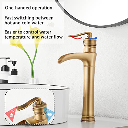 Antique Brass Waterfall Bathroom Faucet Ggstudy Single Handle One Hole Farmhouse Bathroom Vessel Sink Faucet Matching With Pop Up Drain #TOP2