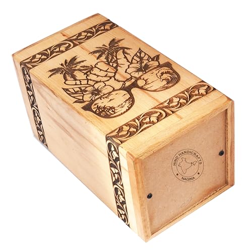 Image of Handcrafted Floral Engraved Wooden Urns for Human Ashes Adult Large - Cremation Urn for Ashes - Burial Urn for Columbarium - Funeral Urn Box (Beach Swag, 250 LB - BeechWood)