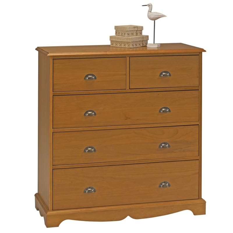 ACTUAL DIFFUSION Commode 5 Tiroirs Pin Miel de Style Anglais L 96.2 H 97.4 P 42.5 cm