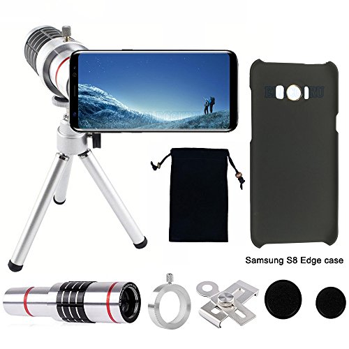 Elecguru Phone Camera Lens, Universal Optical 18x Cell Phone Lens Kit with Tripod and Phone Holder,2pcs Black Cases for Samsung Galaxy S8 Edge(Gift)