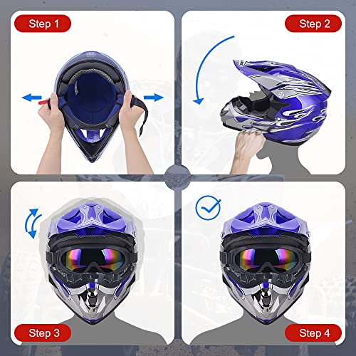 Image of OUMURS Adult Motocross Dirt Bike Helmet with Goggles, Gloves & Mask Dirt Bike ATV Helmet for Unisex-Adult Men Women Adjustable Sun Visor DOT /FMVSS-218 Off-Road Motorcycle Helmet UTV Helmet Downhill