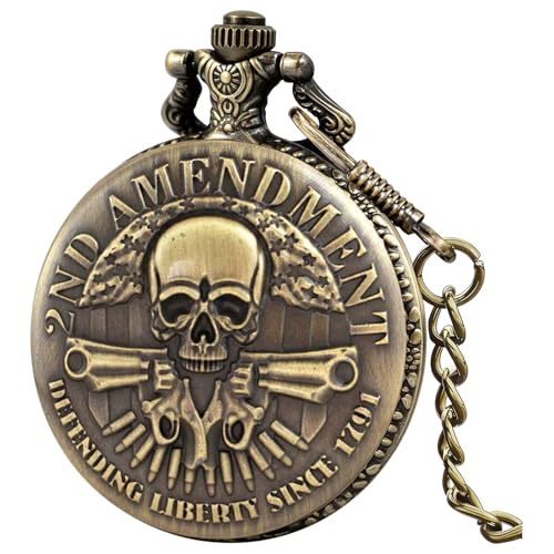 Image of Tiong Vintage Pocket Watch Engraved Cowboy Skull Wolf 3D Pattern Arabic Numerals Quartz Pocket Watch with Chain Best Gifts