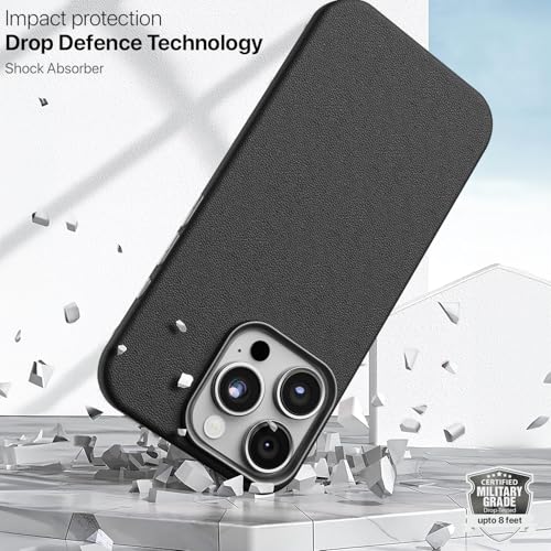 Image of GRIPP Heritage Xtreme Case Compatible with Mag-Safe for iPhone 16 Pro Max | 8ft Drop-Tested with D30 Tech, Premium Leatherette & Silicon, Metal Buttons, Luxuriantly Smooth Texture Back Cover - Black