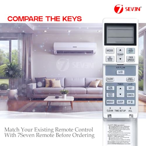 Image of 7SEVEN Compatible with Mitsubishi AC Remote Control RLA502A700S Model 250 Suitable for SRF50ZMXA-S SRF35ZMXA-S Split & Window 1 1.5 2 Ton AC - Match Remote Keys to Replicate Genuine Functionality