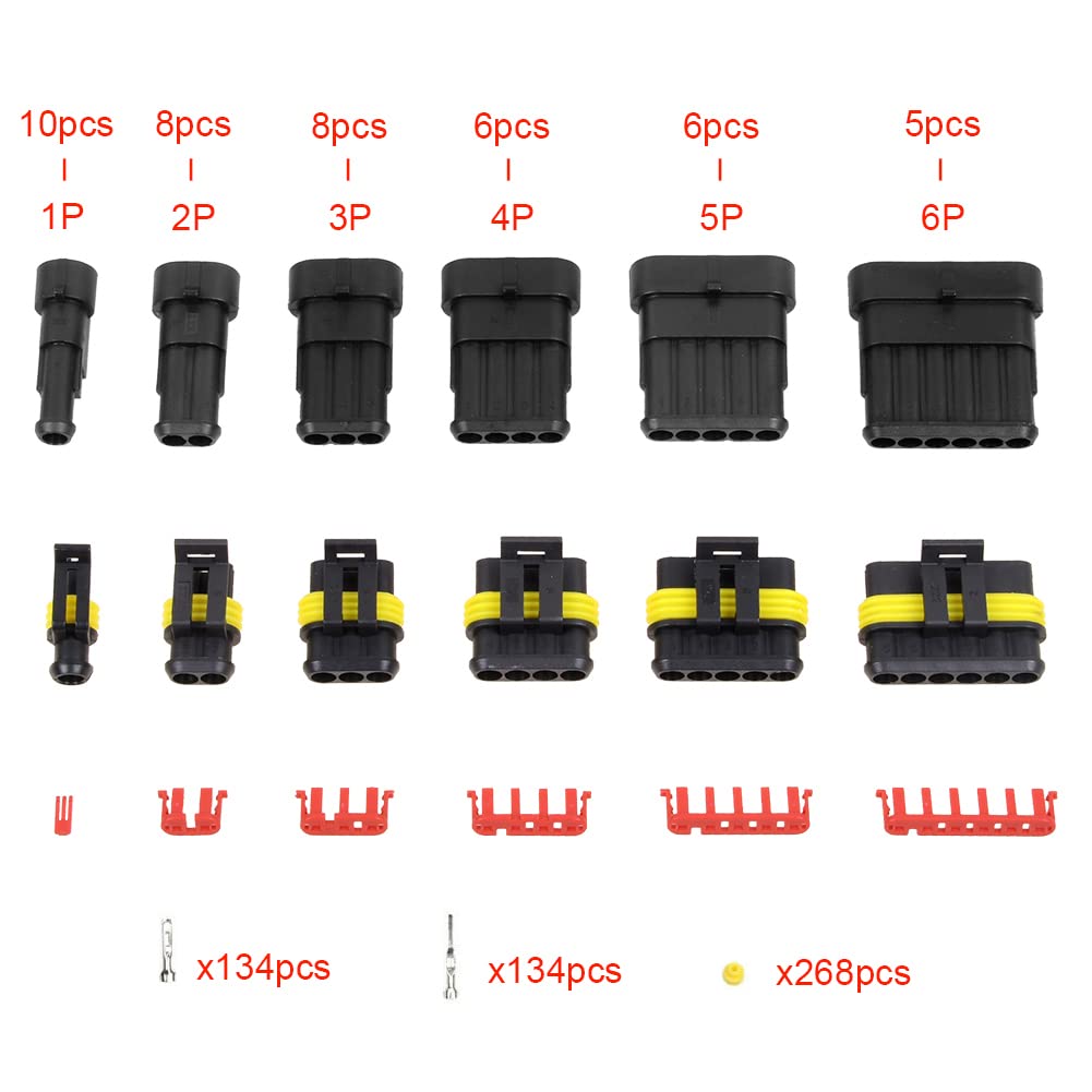 708 Stück KFZ Stecker Steckverbinder 1/2/3/4/5/6-polig Set, Wasserdicht Kabel Steckverbindung Stecker + Crimper Zange, für KFZ LKW Auto Kayak Boote Roller Motorrad, mit Aufbewahrungsbox