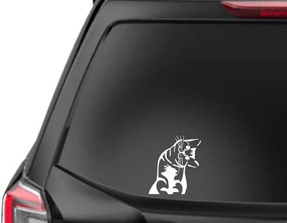 Amazon カインドストア 自動車 ステッカー カー リア ウィンドウ デカール 猫 ネコ 首をかしげる猫 ホワイト M8 W ステッカー デカール 車 バイク