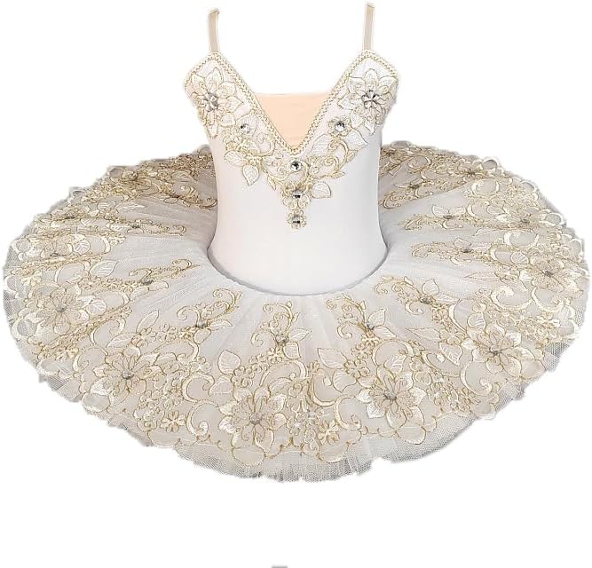 Girls' Elegant White Ballet Tutu Skirt, Swan Lake Dance Costume, Kids Professional Platter Pancake Ballet Dress