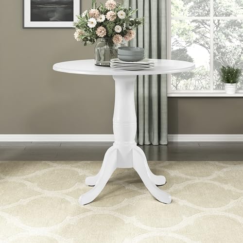 Lexicon Modern Farmhouse Round Dining Table, Small Dining Table for 4, Antique Sturdy Solid Wood Frame Pedestal Base, Wood Kitchen Dinner Top, Apartment Room, 32 Inch Wooden, Easy Assembly, White