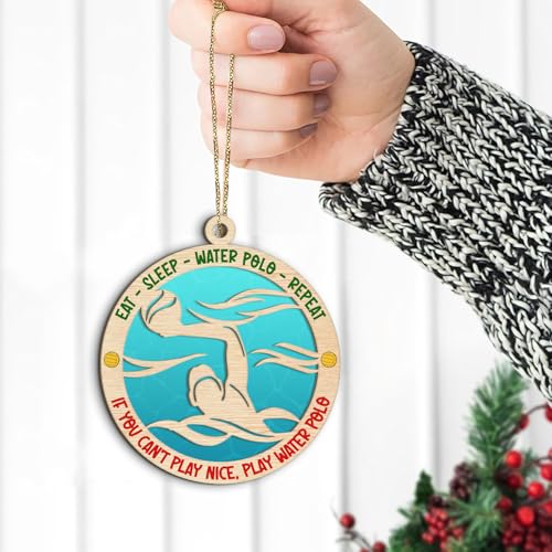 Water Polo Christmas Ornament, Water Sport Wooden Ornament Decoration for Xmas Tree, Water Polo Gift for Men, Women, Christmas Birthday Keepsake Gifts for Sport Lovers, Fans, Players, Coach Boy Girl