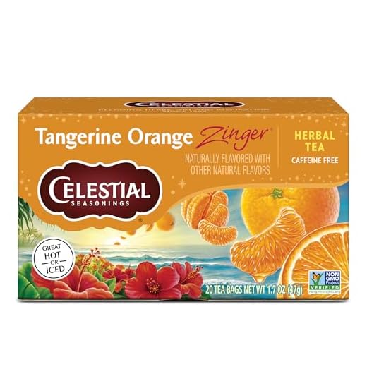 Celestial Seasonings Tangerine Orange Zinger Herbal Tea, Caffeine Free, 20 Tea Bags Box