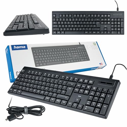 Hama Clavier Filaire CK-100 Noir (Puce QWERTY Polonaise, câble USB Amovible, Bouton AI, Silencieux, Pleine Taille, Adaptateur USB)