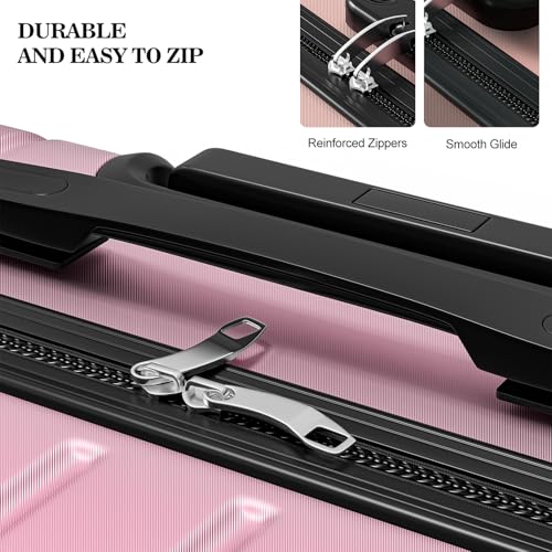 Apelila 4 Piece Hardshell Luggage Sets,Travel Suitcase,Carry On Luggage with Spinner Wheels Free Cover&Hanger Inside4PC (Light Pink line)