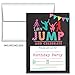 Set of 25 Jumping Kids Birthday Party invitations for Trampoline park Gravitopia, jump zone big air party with envelopes.