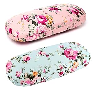 Geila Bloemenbrillenkoker, 2 stuks draagbare bloemenstoffen brillenetui, harde schaal retro brillenetui box, covered…