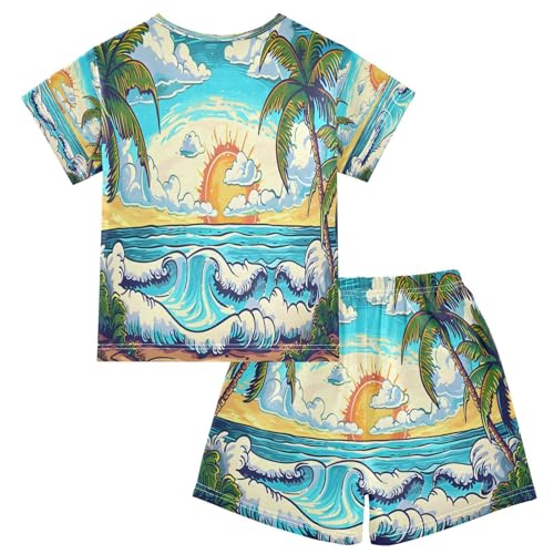 senya Short Sleeve Pajamas Sets Summer Cotton Sleepwear Cartoons Depict Palm Trees2