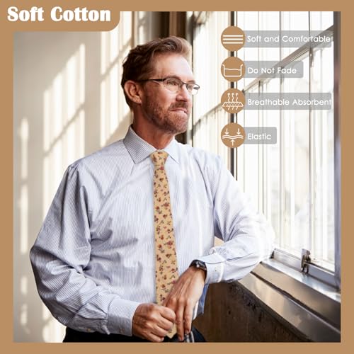 Image of Mantieqingway Men Skinny Tie Cotton Floral Necktie for Wedding Groomsmen Tie