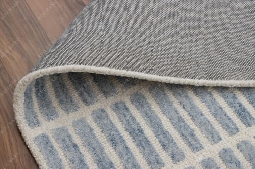 Image of Capitola Solid Hand-Tufted 100% Wool Area Rug - 1x1 Ft (Sample), Square Coastal Blue Textured Surface Design, Cotton Backing, Plush Dense Pile Handmade Carpet for Living Room, & Bedroom