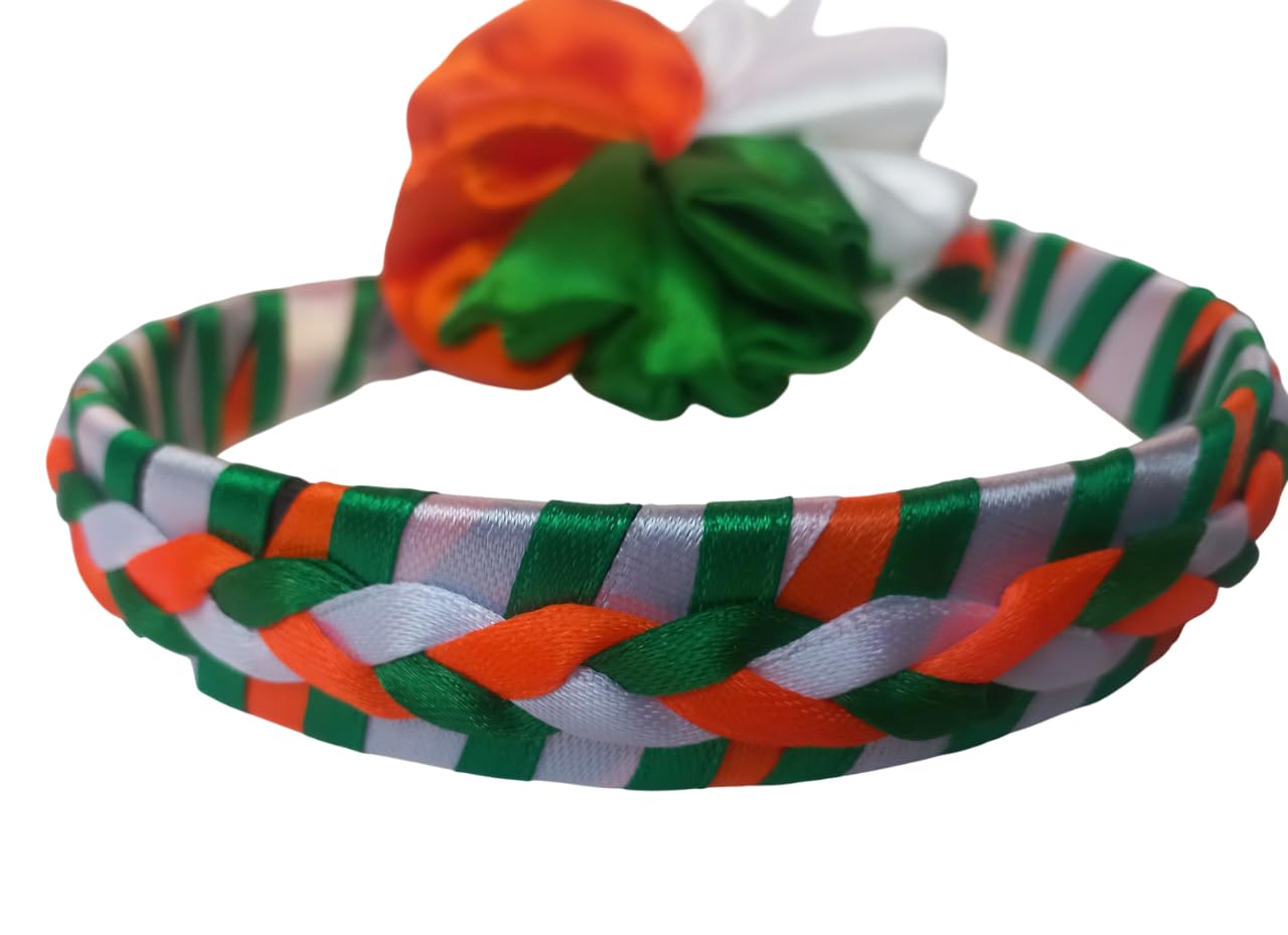 Braided Tricolor Headband with Rubber Band, Traditional Indian Colors Combo-image-37