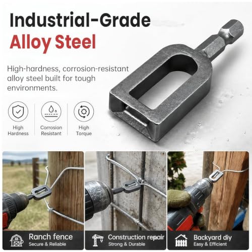 Heavy Duty Drill Wire 1/4in Hex Shaft Carbon Steel Fence Wire Twisting Tool para proyectos de cercas en ranchos miniatura 3