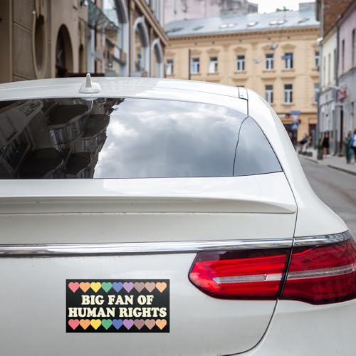 Image of [7.5 inchx3.75 inch] Big Fan of Human Rights Bumper Sticker Social Justice Equality Stickers Feminist Liberal Decal Diversiy Inclusion Resist Protest Vinyl Waterproof Decal for Cars Windows Vehicles