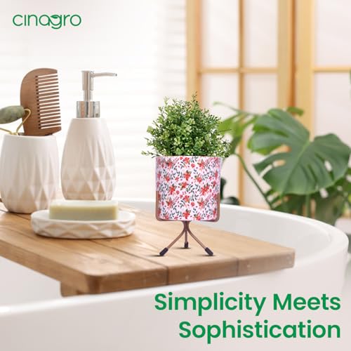 Image of CINAGRO Metal Flower Vase Planter Pot with Iron Stand, Pots for Plants, Plant Pots for Home Decoration, Succulent Pot, Indoor Planter Garden Decor Style: Rosewood Radiance