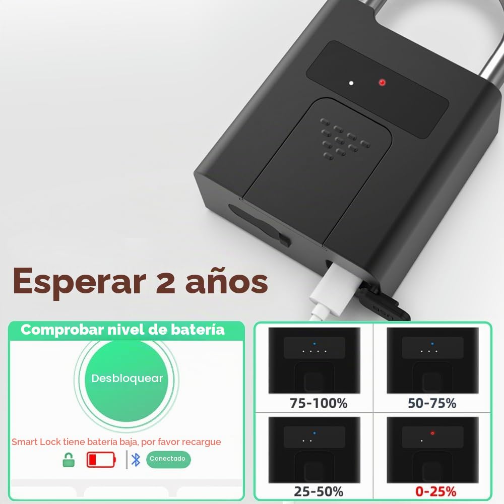 Candado con llave eLinkSmart para huellas dactilares, resistente al agua, a prueba de golpes, con gestión de usuarios, candado uniforme, para exteriores, batería de 500 mAh, dura mucho tiempo