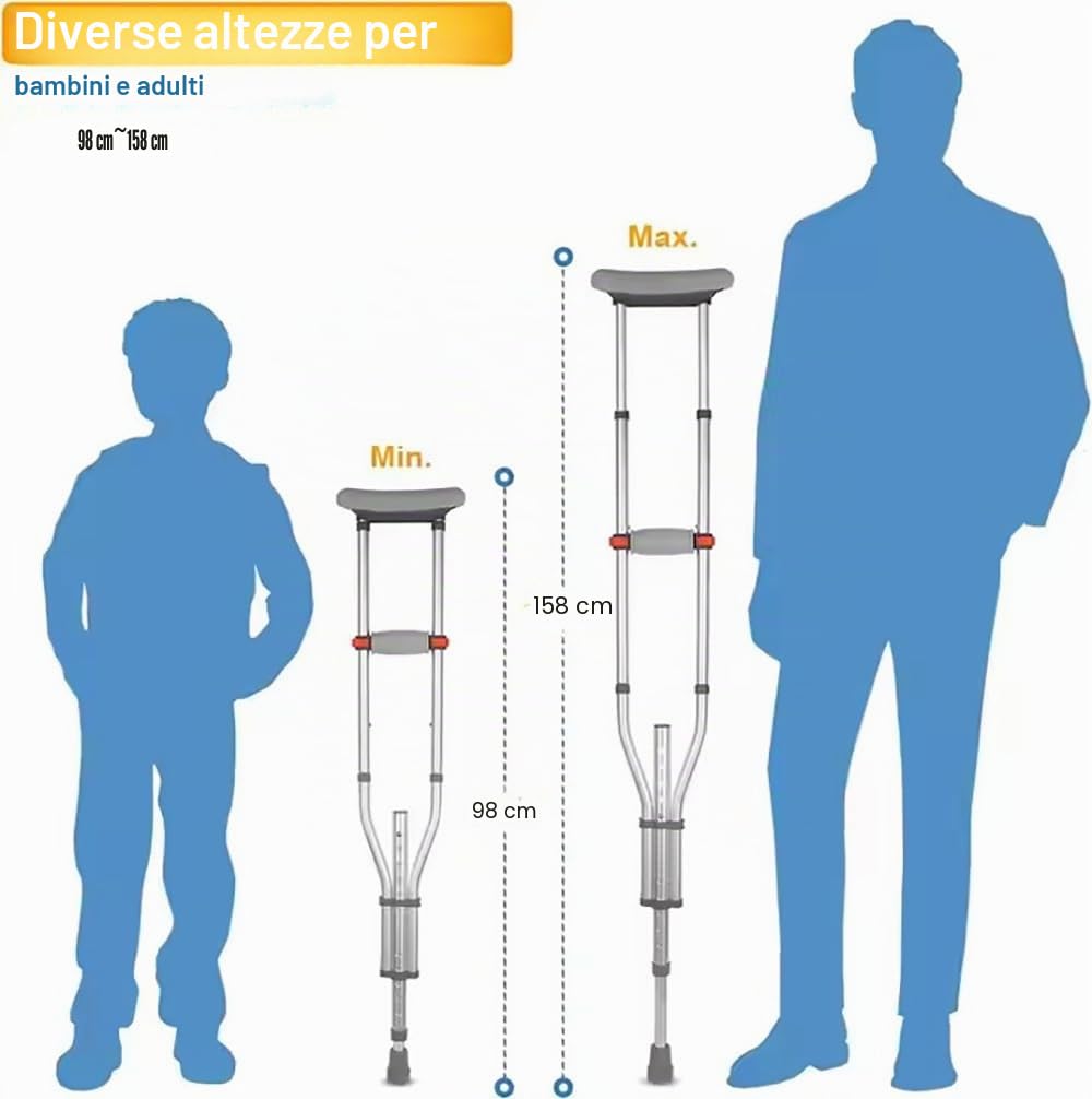 NEWFUN Stampelle Ascellari, Ortopediche Regolabili, Supporti per Avambraccio, Portata 150 KG, in Alluminio con Poggia Avambraccio e Poggia Mano Morbidi, Grigio, 1 Paio