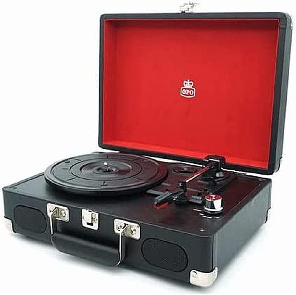 – GPO Retro SOHO-BLK USB Compatible Classic Vintage Turntable Briefcase Style Record Player with Built-in Speaker System - Black