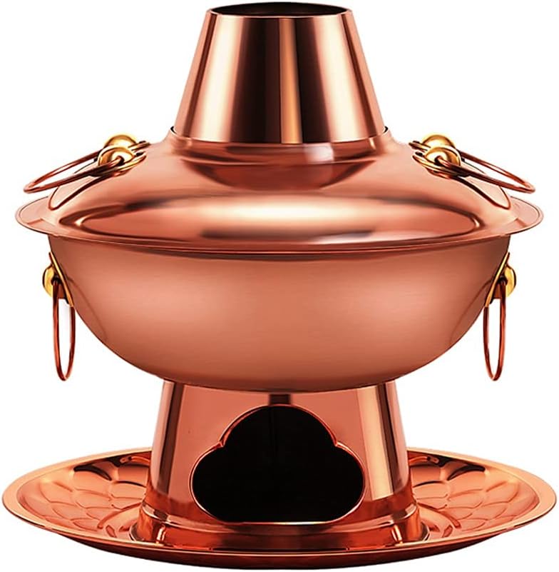 Old Beijing Copper Hot Pot Charcoal Pure Copper Household Old-Fashioned Mandarin Duck Pot Extra Thick Copper Pot Hot Pot Charcoal Shabu Lamb Pot (Size : 32cm) (30cm)