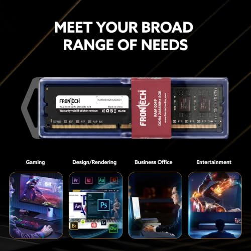 Image of FRONTECH 8GB DDR4 Desktop RAM 2666MHz UDIMM, 288-Pin PC4-21300 Memory Module, 1.2V CL19 Non-ECC Unbuffered, Plug & Play, High-Speed Desktop Memory Upgrade, 3 Years Warrenty (RAM-0049)