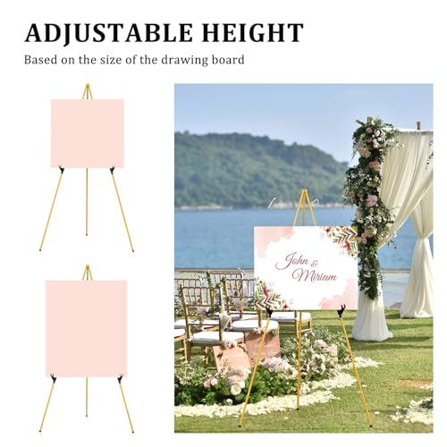 Display Artist Easel Stand - 63" Instant Tripod Collapsible Portable Floor Easel - Easy Folding Adjustable Art Poster Metal Stand for Display Show, Wedding, Painting - Gold
