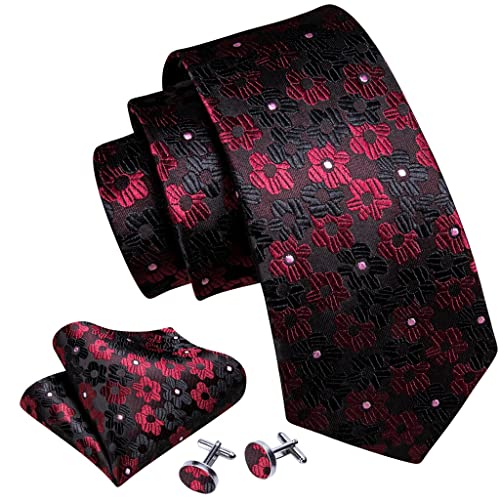 Set de corbata negra floral para hombre