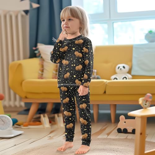 Pigsaly Pajama Set 2 Piece Yellow Stars Funny Brown Capybara Pajama Sets Long Sleeve Pjs Sleepwear 5Y4