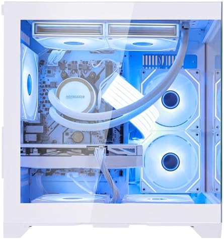 HOENGAGER Panorama Gaming PC Desktop Computer - AMD Ryzen 7 5700G 3.8 GHz, RTX 5060 8GB, 32GB DDR4 RAM 3200, 1TB M.2 PCIE + 1TB SATA SSD, 650W PSU, 240mm AIO, Windows 11 64-bit, White - 4