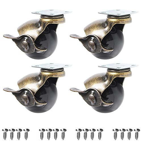 VOANZO 4 Pack 1.5 Inch Ball Caster Wheel 360 Degree Antique Brass Top Plate Casters for Furniture Cabinets Wheelchairs - Image 2