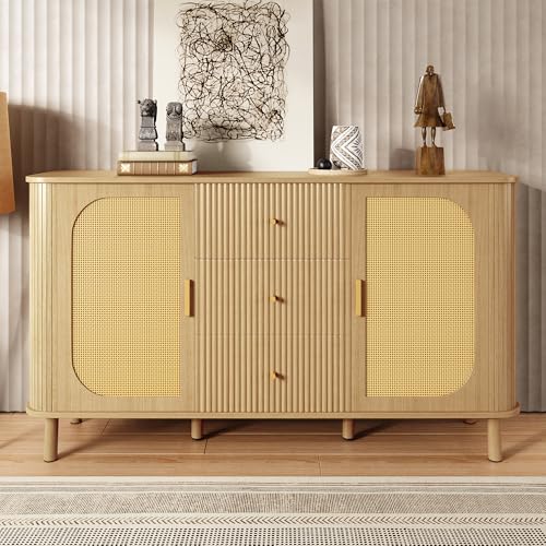 Merax Rattan Sideboard Kommode mit 2 Rattantüren und 3 Schubladen,...